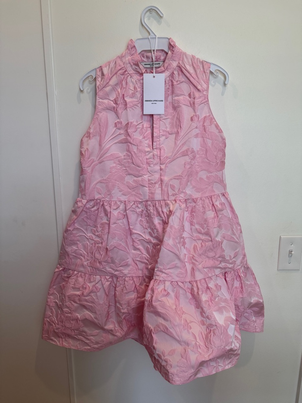 Amanda Uprichard Saffron Dress: Pink Floral Jacquard Tiered Dress